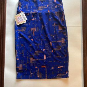 LuLaRoe Cassie Blue Knee Length Stretch Pull On Straight Pencil Midi Skirt Sz S